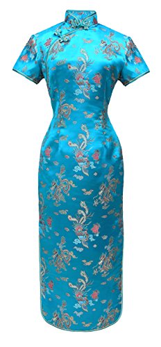 Preisvergleich Produktbild Chinesisches kleid qipao abendkleid lange ärmelkurz türkis 42