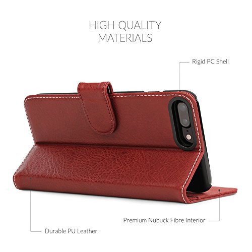 iPhone 7 Plus and 8 Plus Case, Snugg Apple iPhone 7 Plus and 8 Plus Flip Case [Card Slots] Leather Wallet Cover Executive Design [Lifetime Guarantee] â€“ Dusty Cedar Red, Legacy Series