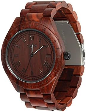Lesfit Wooden Watch Japanese Quartz Movement Analogue Display Round Shape Wrist Watches (Red)