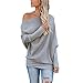 Produktbild Hanomes Damen Pullover,Damen Casual Tops Mode Einfarbig Pullover Lose Baumwolle Bluse Sexy Schulterfrei Sweatshirt
