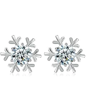Epinki Damen Elegant Ohrringe, Edelstahl Damenohrringe Schneeflocke Form Ohrstecker Glitzer Ohrschmuck Weiß mit...
