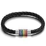 ♦ ZEITLOSES DESIGN - Dieses Gay Pride Armband besteht aus einem Lederarmband und einem Regenbogen-Magnetverschluss. Trendiges Regenbogen-Armband, zeigen Sie Ihren einzigartigen Stil, ist wunderbarer Modeschmuck für Sie oder Ihn. Homosexuell lesbisches Armband, Liebe ist fair, zeigen Sie Ihre Liebe tapfer.