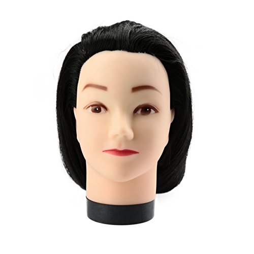 Anself 23" Black Hairdresser Training Head Dummy Model with Long Hair Hairdressing Styling Practice Head Model with Clamp