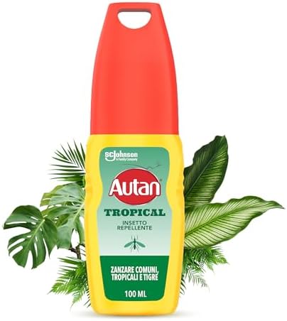 Autan Tropical Vapo, Spray Antizanzare, Repellente Zanzare Azione Protettiva Duratura, Fino a 8h di protezione, Adatto a Viaggi in Luoghi Tropicali, Efficace contro Virus West Nile, 1 Conf. da 100ml