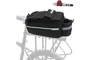LFSEMINI Bike Pannier Bag, 9L Waterproof Bicycle Saddle Rear Rack Panniers with Bike Tail Light, Insulated Trunk Cooler, Reflective Strap Shoulder Strap and Water Bottle Holder