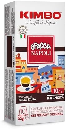 Kimbo, Spacca Napoli, 100 Capsule Caffè Compatibili Nespresso® Original®, Miscela Equilibrata e Corposa, Intensità 10/13, Tostatura Medio-Scura, 10 Pack da 10 Capsule