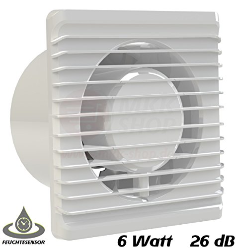 Badventilator Ø 100 mm in weiß mit Feuchtigkeitssensor Hygrostat sowie Timer Nachlauf Lüfter Ventilator Front Wandlüfter Wandventilator Badlüfter Ventilator Einbaulüfter Bad Küche leise 10 cm - 5