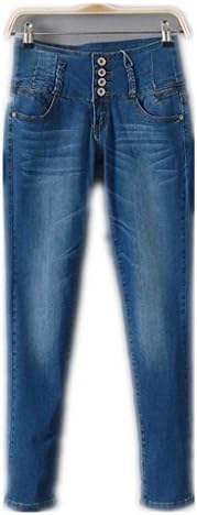 Wgwioo Jeans Women'S Button Blue Denim Stretch Straight-Leg Power Curvy Loose Solid Color Casual Long Pocket Pants . 34