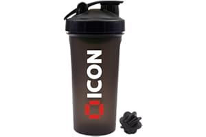 ICON Nutrition Classic Protein Shaker Bottle - 700ml, Made with BPA-Free Plastic, Leak-Proof Protein Shaker, Secure Lid and Mixing Ball, Ideal for Gym, Fitness, and Sports Protein Drink (Black)