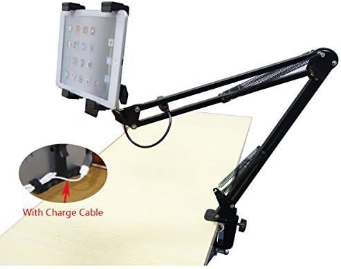 Adjustable Long Ipad Mount Holder With Charge Cables Stand Telescopic Rack for Tablet Including An extra 1.5 M USB Cable M-CA015