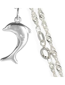 Schmuck für Kinder: Delphin Anhänger mit 40 cm Silberkette aus 925er Silber#732