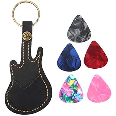 Leder Guitar Picks Case, Gitarren Pick Halter mit Keyring Guitar Plektrum Bag Al