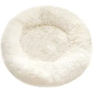 Hiputee Luxurious Round White Faux Fur Bed for Dogs & Cats (XL, White)