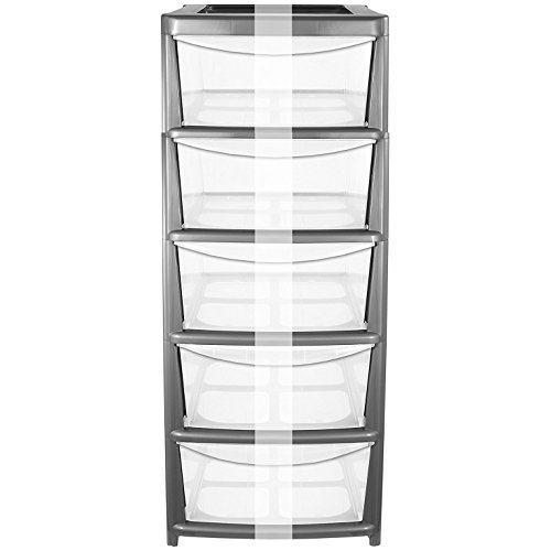 CrazyGadget® Plastic Large Tower Storage Drawers Chest Unit with Wheels