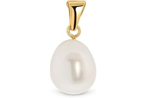 MIORE Schmuck, Perlen Anhänger aus 14 Karat Gelbgold (585) – kettenanhänger Gold weiße Süßwasserperle/mit Goldkette/mit Silberkette, Goldschmuck Damen