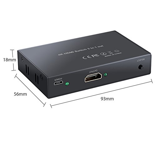 Proster 4K HDMI Switch 3-Port HDMI Switch Verteiler 4Kx2K HD 2160P 3 HDMI Port manuelle Umschalter/ IR Fernbedienung Umschaltung mit 3 Füße Hochgeschwindigkeit HDMI 1.4 Kabel 3X1 Switch für HDTV PC DVD PS3 PS4 Xbox One Blu-ray Player - 3