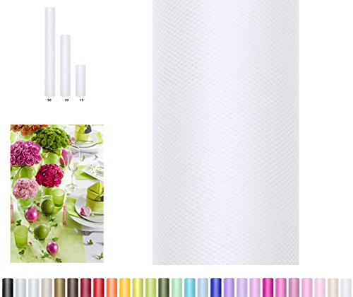 Tüll Dekostoff Hochzeit Tisch Geschenk Verpackung 9 m auf einer Rolle 30 cm breit (weiß)