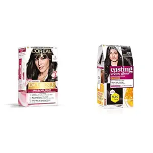 LOreal Paris Excellence Creme Hair Color, 3 Dark Brown/Natural Darkest Brown, 72ml+100g & LOreal Paris Casting Creme Gloss Hair Color, Ebony Black 200, 87.5g+72ml