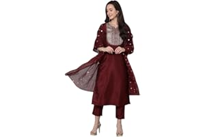 Vaamsi Damen Seide bestickte gerade Kurta Hose mit Dupatta