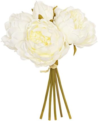 5 Head Artificial Peony Silk Flower Posy - Cream or Dark Dusky Pink (Cream)