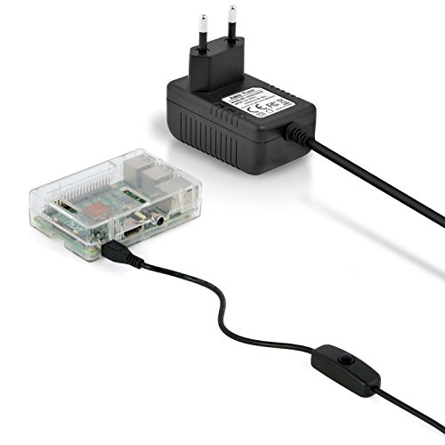 Aukru Micro USB 5V 3000mA Cargador con interruptor  Transparente Caja   disipador de calor para Raspberry Pi 3 Modelo B
