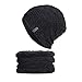 Produktbild happy event 2-teiliges Winter Beanie Unisex Hut Schal Set | Warme Strickmütze Dick Knit Skull Cap (Schwarz)