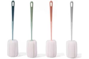 SDKZBFC 4PCS Brosse éponge pour gobelets,Brosse éponge Douce pour Le Nettoyage des Bouteilles avec Long Manche en Plastique, Brosse à Bouteille pour Mugs, Tasses à café, Bouteilles de vin