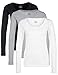 Berydale Damen Langarmshirt mit Rundhalsausschnitt, 3er Pack, Schwarz/Weiß/Grau, S