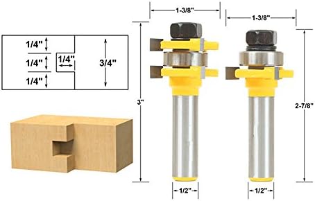 AKUTA 2PCS Tongue and Groove Router Bit Set 1/4" x 1/4" - 1/2" Shank Woodworking cutter Tenon Cutter for Woodworking Tools
