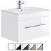 Produktbild e-combuy Möbel Waschplatz VENEDIG Breite 75 cm Waschtisch Unterschrank mit Keramik Waschbecken Weiß hochglanz
