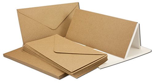 Kraftpapier-Karten inklusive Briefumschläge & Einlegeblätter | 50er-Set | Blanko Recycling Einladungskarten in Braun | bedruckbare DIN Lang Post-Karten | ideal zum Selbstgestalten & Kreieren