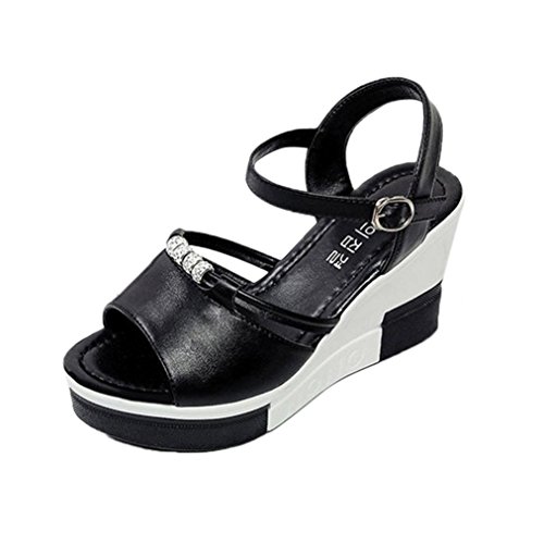Damen Sommer Sandalen Xinan Schuhe Peep Toe römischen Flip Flops (39, Schwarz)