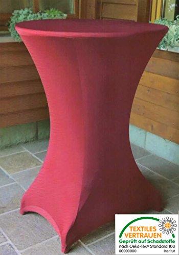 Stilvolle Tischhusse Stehtischhusse " MY PARTY DIAMOND " - für drinnen und draußen - ca. 80 cm bis 85 cm Durchmesser der Tischplatte und ca . Höhe 110 cm bis 120 cm - die sofort perfekt sitzende Husse für Stehtische Bistrotische mit Elasthan, kinderleicht in der Handhabung , eingenähte Verstärkung für die Tischfüße - keine Falten und kein Geknitter - stilvoll und elegant - Maschinenwaschbar - OUTDOOR / INDOOR - aus dem KAMACA - SHOP , hier in der FARBE : (Rot)