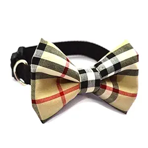 That Dog In Tuxedo Furberry Plaid Dog Bow Tie with Adjustable Dog Collar (Beige, Size Medium)