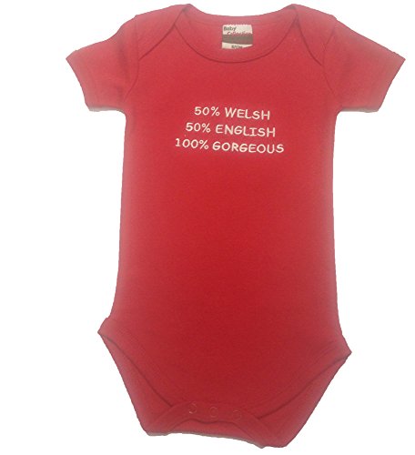 Wales Welsh Baby Nappy T-shirt [wht]- '50% Welsh, 50% English, 100% Gorgeous' 06-12mth