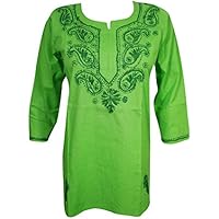Mogulinterior Woman's Tunic Cotton Floral Embroidered Bohemian Kurta Top Blouse