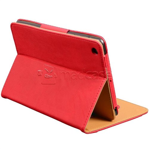Apple iPad mini Madcase Ledertasche Tasche Etui Cover Case mit Dokument Hülse und Auto Schlaf – Wach Funktion premium Leder – rot - 5