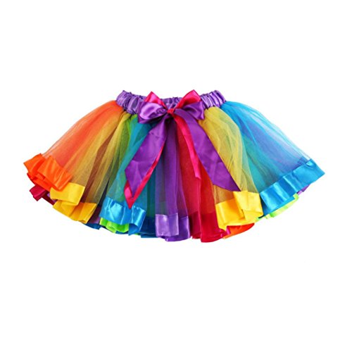 Rosennie Girls Kids Petticoat Rainbow Partty Bowknot Skirt Dress Dancewear (M(Age4-6Y))