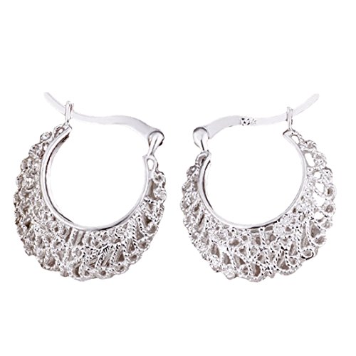 joyliveCY-Joyer¨ªa elegante moda, plata 925, eardrop esqueleto Weave Flor redonda