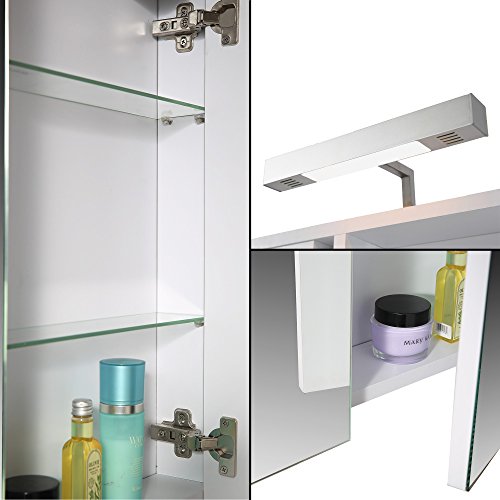 Eurosan 2-türiger Spiegelschrank, Superflach, Halogenaufsatzleuchte, Breite 70 cm, Weiß, Berlin, B70 - 4