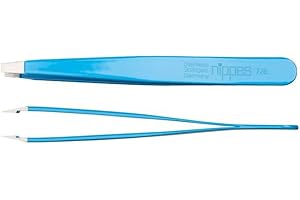 nippes Solingen Pinzas de punta recta, acero inoxidable, 9,5 cm, color azul, pinzas para depilar cejas, pinzas puntiagudas, para depilación precisa, fabricadas en Alemania