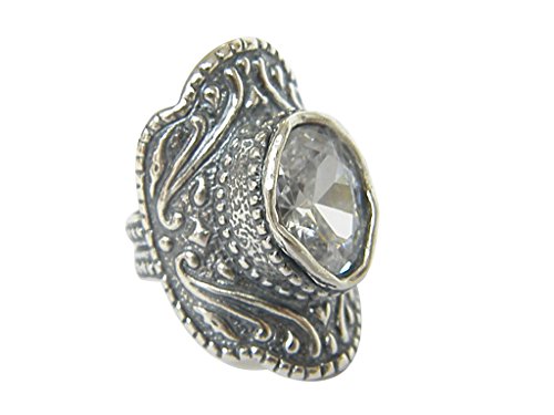 Exclusivo Nuevo hecho a mano sólido 925 anillo de plata de ley color blanco CZ Oval de la mujer