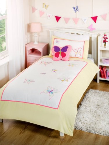 Children Kids Cotton Bedding Butterfly Single Bed Embellished Duvet Quilt Cover Bedding Set