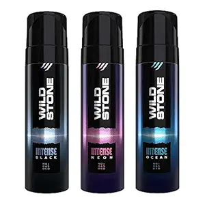 Wild Stone Intense Black, Neon and Ocean No Gas Deodorant for Men, Pack of 3 (120ml each)