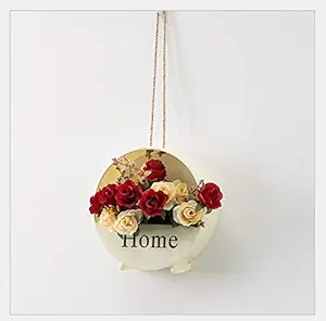 The Craftman Round Yellow Plastic Wall Planter, Dedoot Wall Mounted Flower Basket Planter with Rope Vintage Wall Hanging Flower Pot Stand Plant Holder Home Decor