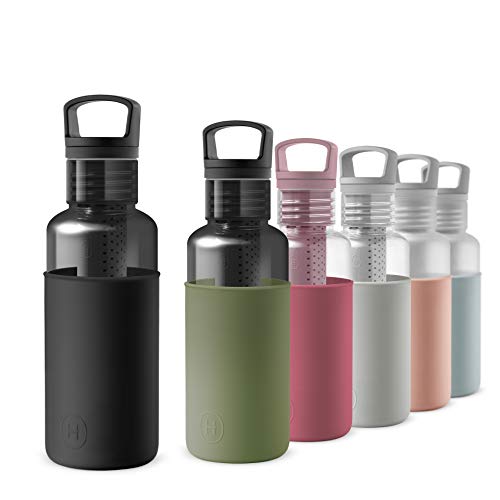 HYDY Tritan Botella de Agua de 590 ml, sin BPA, con infusor de té. Color: Carbón / Negro