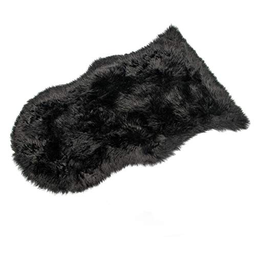 Faux Lammfell Schaffell Teppich , HEQUN Kunstfell Dekofell Lammfellimitat Teppich Longhair Fell Nachahmung Wolle Bettvorleger Sofa Matte(Schwarz, 60 X 90 CM)