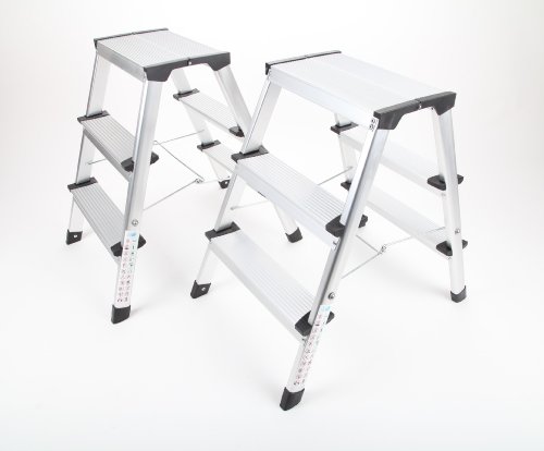Preisvergleich Produktbild point home 2x Leiter Klapptrittleiter Klappleiter Trittleiter 3-stufig aus Alu