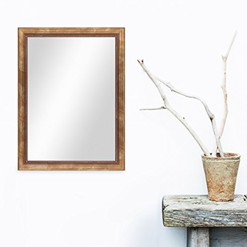 Wand-Spiegel ca. 36×46 cm im Massivholz-Rahmen Barock-Stil Antik Gold / Spiegelfläche 30×40 cm - 4