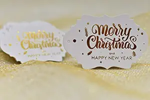 UE Merry Christmas & Happy New Year Gift Tags Gold Foil - Fancy Frame Gift Tags for Christmas (Pack of 30)